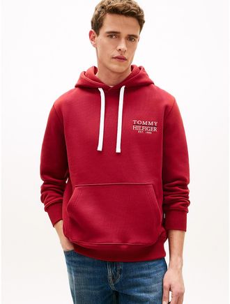 Tommy Hilfiger Mens Embroidered Monotype Logo Hoodie - Red - XL