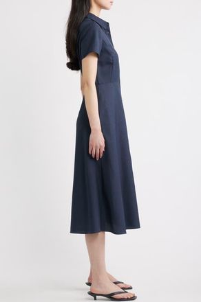 Theory City Fit & Flare Midi Shirtdress in Nocturne Navy at Nordstrom, Size 12