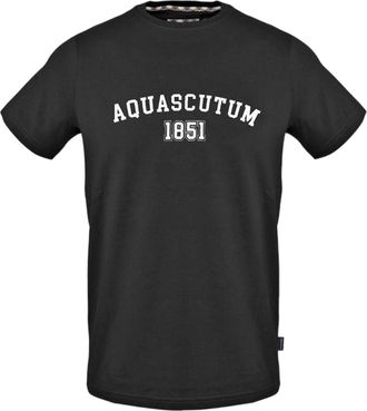 Aquascutum Heren-T-shirt met gebogen logo en ronde hals (Zwart)