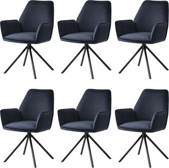 Hhg Nunca Usado] Juego De 6 Sillas De Comedor Hhg 851, Apoyabrazos Para Silla De Cocina, Posici&oacute;n Giratoria Autom&aacute;tica, Terciopelo Mvg, Azul Antracita, Pa