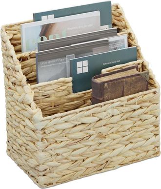 Relaxdays Relaxdays Magazine Holder, Water Hyacinth, Freestanding, 34 x 34 x 20 cm, Newspaper Rack with 3 Compartments, Natural