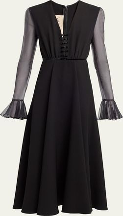 Valentino Garavani Bow-Embellished Illusion Silk Midi Dress