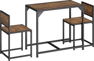 TecTake Juego de comedor industrial de 3 piezas, mesa y 2 sillas madera oscura