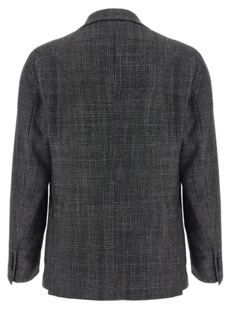 Tagliatore Check-Patterned Virgin Wool Blend Blazer - grey