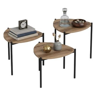 Dmora Mesa De Centro Carro, Set 3 Piezas, Forma Triangular, Tablero Marr&oacute;n, 45x45x45h Cm Marr&oacute;n Nogal