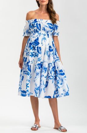 Pietro Brunelli Ruched Strapless Maternity Midi Dress in Bright Blue at Nordstrom, Size X-Small