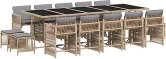 vidaXL Set Comedor De Jard&iacute;n Con Cojines 15 Pzas Rat&aacute;n Sint&eacute;tico Beige Vidaxl