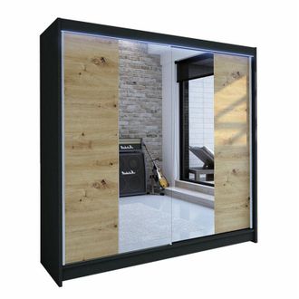 Mirjan24 Mobilier1 - Armario Closico 138, Negro + Roble Artisan, 215x180x58cm, Puertas De Armario: Correderas, N&uacute;mero De Estantes: 0, Led