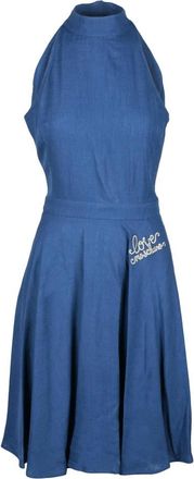 Love Moschino Longuette Jurk - Dames - Korte kleedjes - Blauw - M - Linnen - Kleedjes