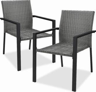 Best Choice Products Set of 2 Wicker Chairs, Stackable Outdoor Dining Furniture w/ Armrests