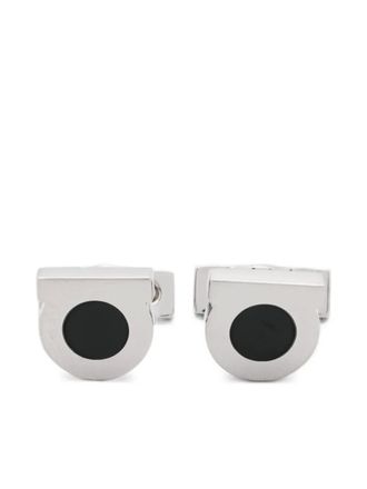 Ferragamo logo cufflinks - men - Brass/Enamel - One Size - Silver