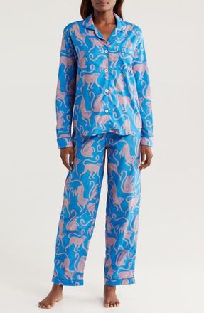 Desmond & Dempsey Long Sleeve Cotton Pajamas in Blue/pink at Nordstrom, Size X-Small