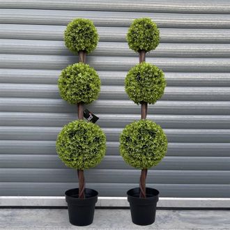Leaf Artificial 120cm Pair of Green Triple Ball Topiary Trees