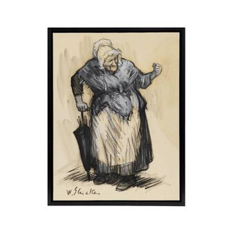 Artery8 Angry Old Lady Sketch William James Glackens Framed Canvas Wall Art in Beige | Size: W24 x H32
