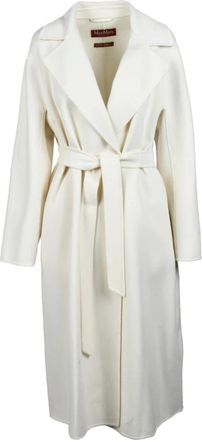 Max Mara Wool Silk Cashmere Belted Coat - female - Max Mara Studio - Belted Coats - White - 2XS - Coats