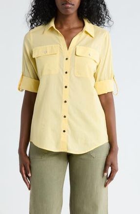 DKNY Solid Roll Sleeve Button-Up Shirt in Buttercream at Nordstrom Rack, Size X-Small