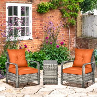 OUTSUNNY 3 PCs PE Rattan Garden Sofa Set w/ 2 Chairs & Storage Table in Orange