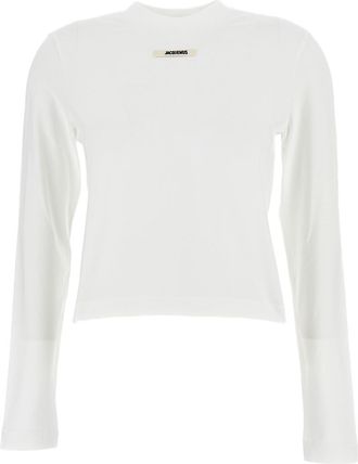 Jacquemus Cropped Long-Sleeve T-Shirt with Ribbed Neckline and Grosgrain Logo