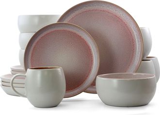 Elama Mocha Muave 16 Piece Luxurious Stoneware Dinnerware with Complete Setting for 4