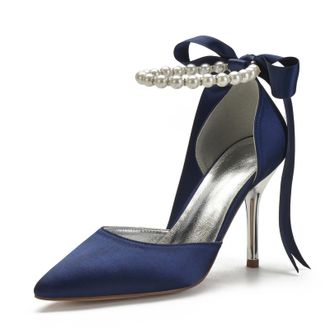 Miyoopark Wedding and Evening Shoes for Women Prom Pumps with Ribbon M532 Dark Blue UK 6.5