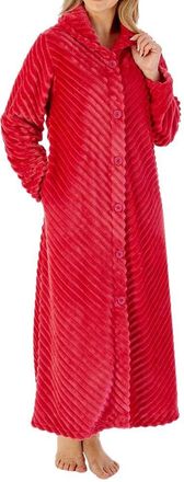 Slenderella Stripes Longer Length Button Through 50 Inch Housecoat (20/22, raspberry)