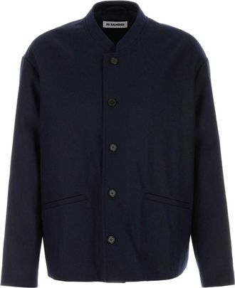 Jil Sander Navy Blue Mandarin Collar Jacket