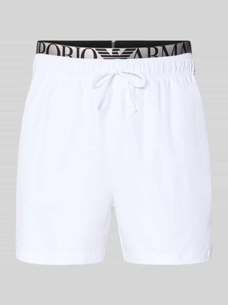 Emporio Armani Relaxed Fit Badeshorts mit Logo-Stitching in Weiss, Gr&ouml;&szlig;e L