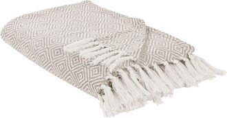 Beliani Beliani - Colcha De Algod&oacute;n Con Flecos Sala De Estar Dormitorio Textil Gris Pardo 220 X 240 Cm Toutli