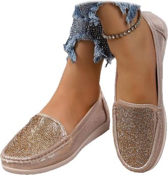 Generic Rhinestone Womens Sparkly Orthopedic Loafers - Arch Support Slip-On Flats,Comfortable Daily Shoes for Women Glitter Slip on Shoes (Gold,4.5)