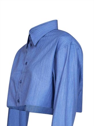 Balenciaga Cropped Wool-Silk Blend Shirt - Blue