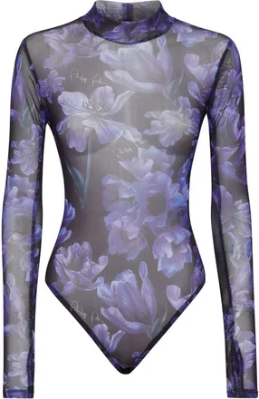 Philipp Plein floral-print long-sleeved bodysuit - women - Polyester - S - Black
