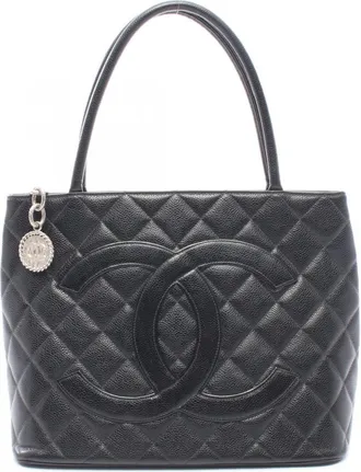 Chanel Black Grained Calfskin Handbag Tote Bag (Pre-Owned)