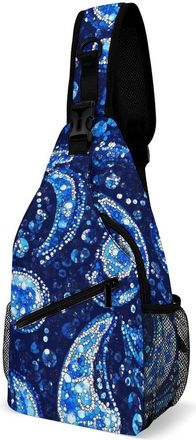 Generic Blue Paisley Sequin Pattern Unisex Shoulder Bags Casual Crossbody Chest Bag Sling Backpack for Hiking Cycling Travel