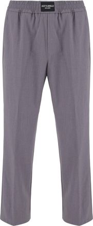 Just Cavalli Gray Logo Detail Viscose-Blend Straight-Leg Pants