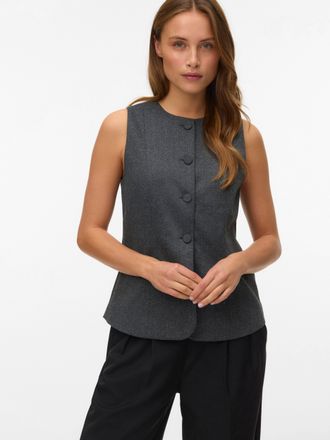Vero Moda Anzugweste VERO MODA VMBERLIN SL WAISTCOAT NOOS, Damen, Gr. M, schwarz detail:herringbone, Web, Obermaterial: 95% Polyester, 5% Elasthan, Fischgratmus