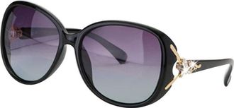 Generic Polarized Sunglasses for Ladies - Large Frame, Anti-UV Protection, Fine Fox Head and Diamond Trim, Ideal for Shopping and Travel