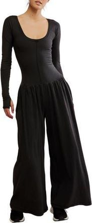 Free People FP Movement Hot Shot Wide Leg Long Sleeve Jumpsuit in Black at Nordstrom Rack, Size Small