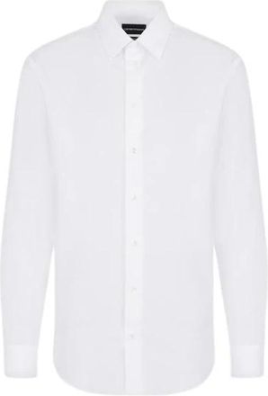 Emporio Armani Italiaans Poplin Overhemd met Italiaanse Kraag - Heren - Zakelijke Overhemden - Wit - 4XL - Katoen - Overhemden