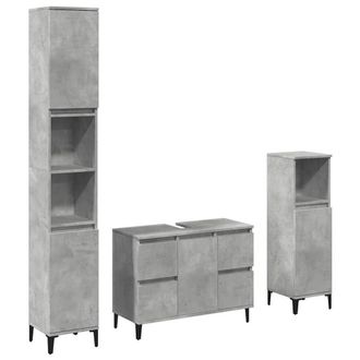 Berkfield Home 3 Piece Bathroom Furniture Set Concrete Grey Engineered Wood