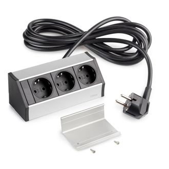 Emuca Emuca - Multiconector De Superficie V Dock, 3 Enchufes Tipo Schuko, Pl&aacute;stico Y Aluminio, Anodizado Mate