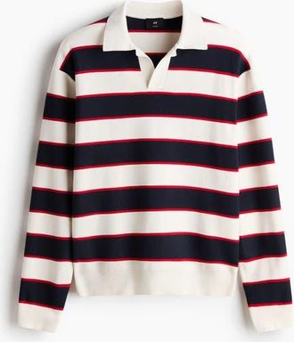 H&M Relaxed Fit Polo Shirt in Navy Blue/striped at Nordstrom, Size Xx-Large