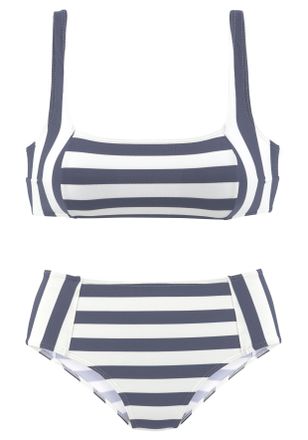 Venice Beach Bustier-Bikini VENICE BEACH, Damen, Gr. 34, Cup C/D, blau (marine, wei&szlig;), Recycling-Polyester, gestreift, Bikini-Sets Bustier-Bikini, mit gewebten Str