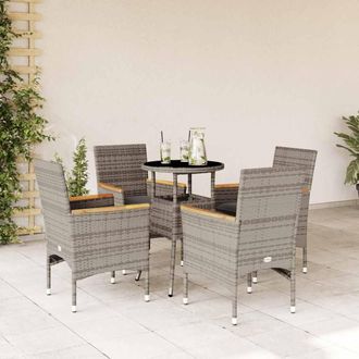 vidaXL Set Comedor Jard&iacute;n 5 Pzas Y Cojines Rat&aacute;n Sint&eacute;tico Vidrio Gris Vidaxl