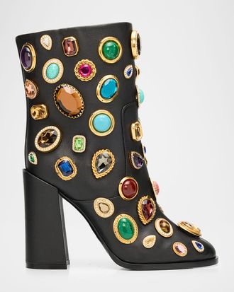 Dolce & Gabbana 105mm Stone-Embellished Leather Ankle Boots