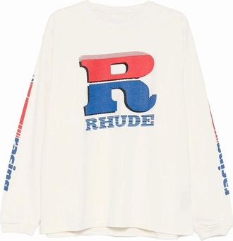 Rhude Mens Split Patrol LS Tee Cream - White - Size: 34