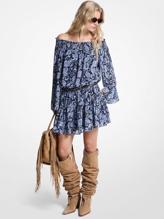 Michael Kors Paisley Georgette Off-The-Shoulder Dress