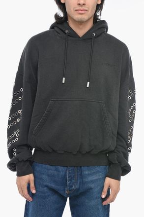 Off-white Felpa Hoodie Oversized con Dettaglio Occhielli Off-White