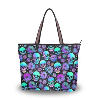 Alaza Large Tote Bag, Women Shoulder Bag Big Capacity Casual Handbags, Funny Skulls Shopping Tote Bag with Pockets Zip,M