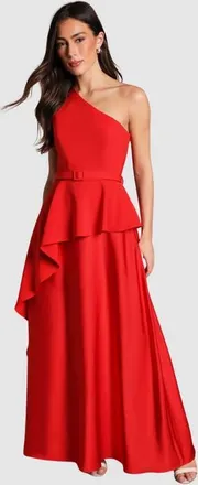 Coast One Shoulder Satin Maxi Dress in Red at Nordstrom, Size 10