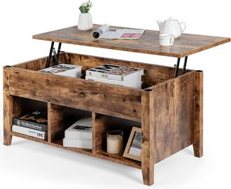 Costway Costway - Mesa De Centro Elevable De Madera Con Compartimiento 104,5x49,5x48,5 Cm Mesa De Caf&eacute; (natural)